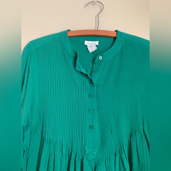 Sundance hippie boho blouse top shirt small green pleated popover - Picture 2 of 6
